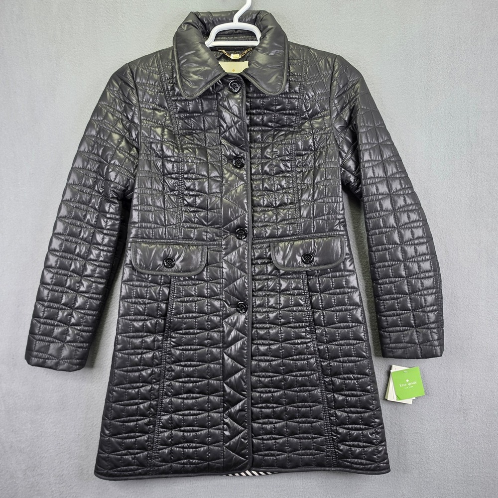 Kate Spade Quilt Coat 34" Quilted Puffer Jacket Black Small NWT